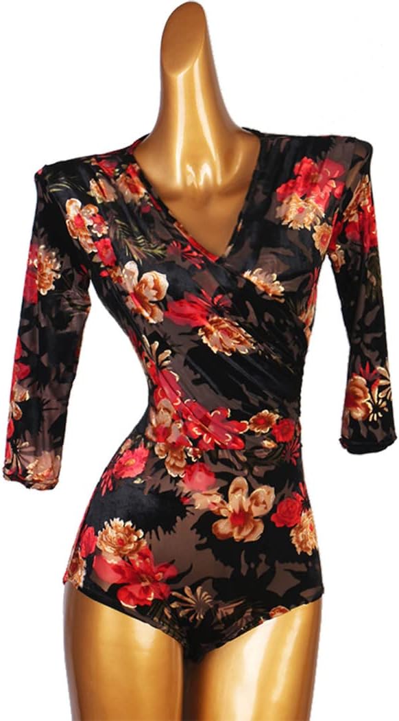 Printed Women's Latin Dance Dress Waltz Cha Cha Costumes Tango Practice Skirt Ballroom Dance Dresses Bodysuit Top