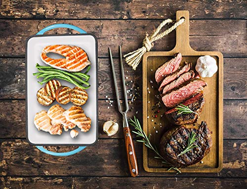 Enameled Cast Iron 2 Piece Gift Set, 3.8 Quart Braiser Pan With Lid, Rectangular Grill Pan Cookware Set, Marine Blue #TOP4