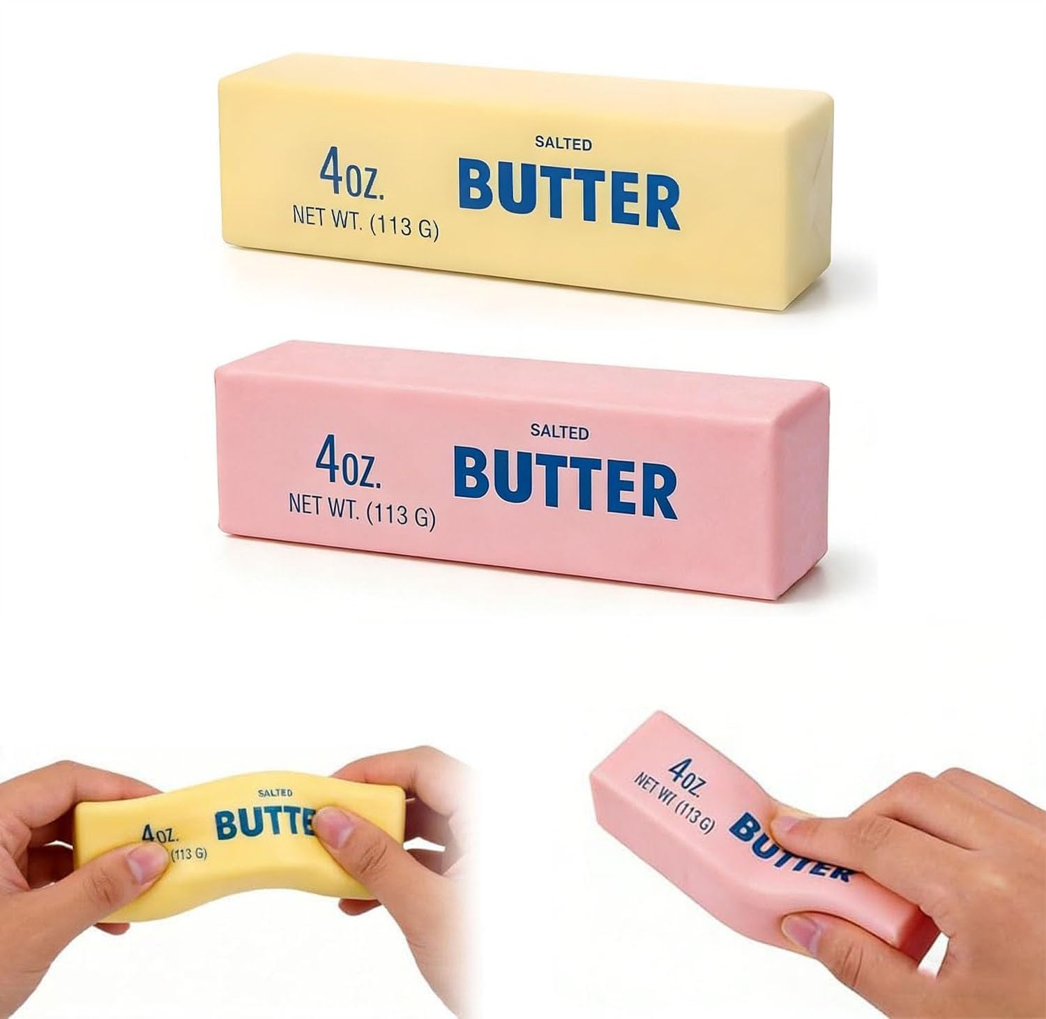 Photo 1 of 2 PCS Butter Squishy, Slow Rising Squishy Butter Stick New Giant Realistic Bread Slow Rising Stress Soft Sticky Squishies for Relaxation & Focus, Desk Gift(Yellow + Pink)