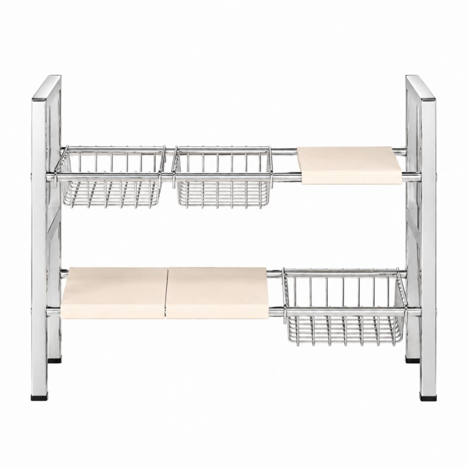 Organizzatore Sottolavello a Due Livelli Telescopico Portaoggetti in Acciaio Inox Rete per Mobile Basso, Stile B