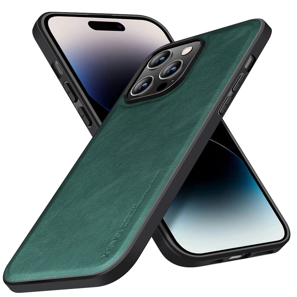 X-Level Compatible with iPhone 14 Pro max Case Premium PU Leather Slim Protective Business Design Luxury Rugged Shockproof Anti-Scratch Non-Slip Phone Cover with Soft Edge Cases 2022-Green
