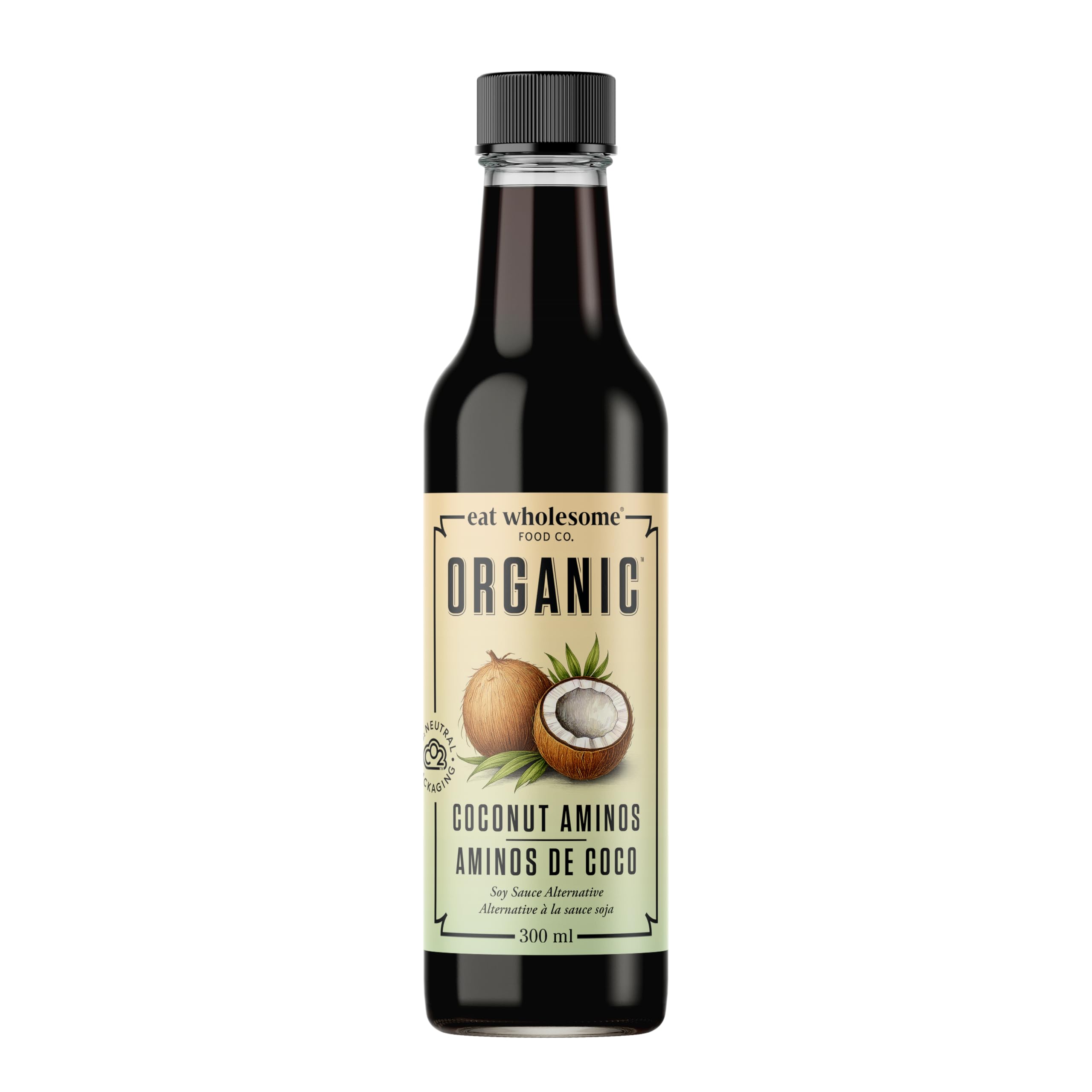 Eat Wholesome Organic Coconut Aminos, Original, 300 ml - Vegan, Naturally Fermented, Reduced Sodium - For Marinades, Dipping Sauce, Rice Bowls and More