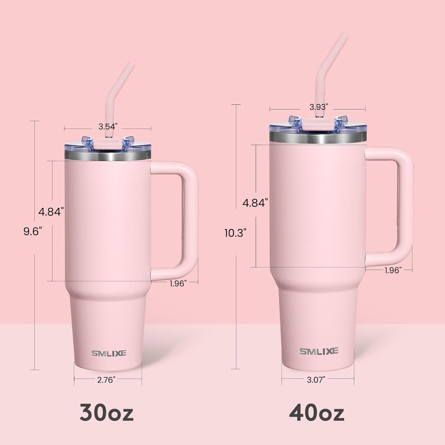 30 oz Tumbler with Handle, Tumbler with Lid and Straw, Double Wall Vacuum Insulated Travel Mug Stainless Steel Tumbler for Hot and Cold, Cupholder Friendly (Pink) - Image 4