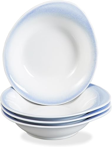 ONEMORE Tazones de sopa aptos para horno, cuencos de cerámica para pasta, de 20 onzas, juego de 4 cuencos de cereales anchos y poco profundos, aptos