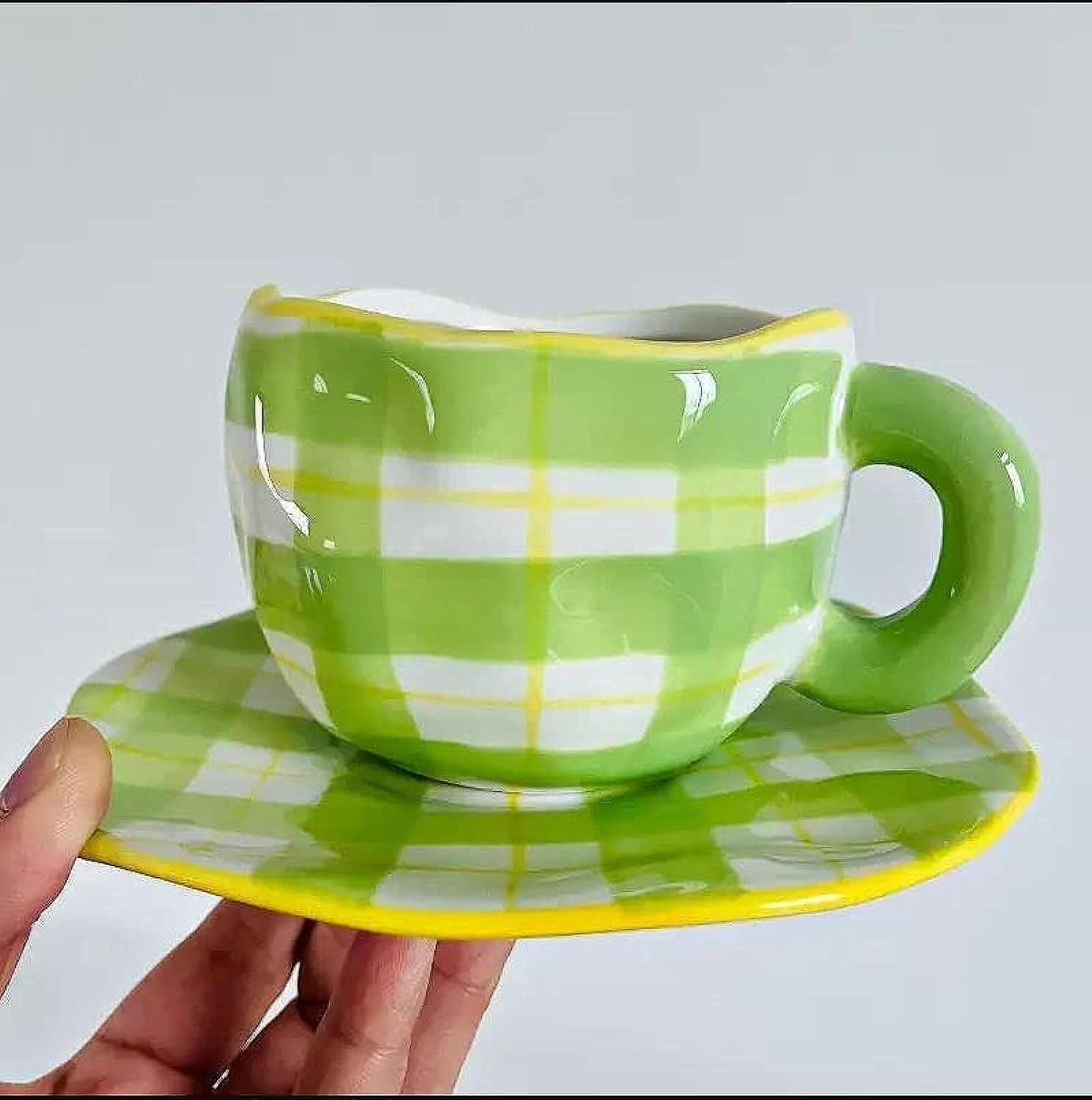 Mug Coffee Tea Cup Ceramic Handmade 300ml CupaMia (Green)