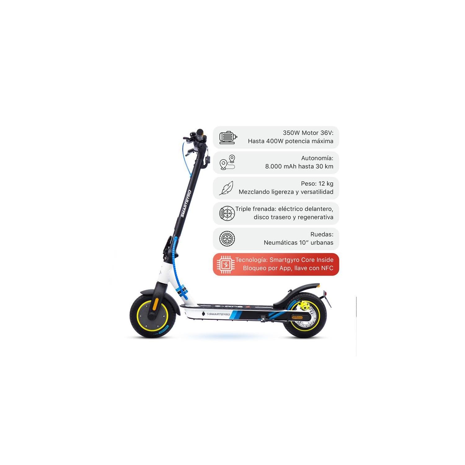 smartGyro Z-One Blue - Scooter électrique certifié 36V, Puissance maximale 400W, Batterie 8Ah, autonomie 30Km, Roues pneumatiques 10", Triple freinage, Application, certifié DGT, deuxième génération