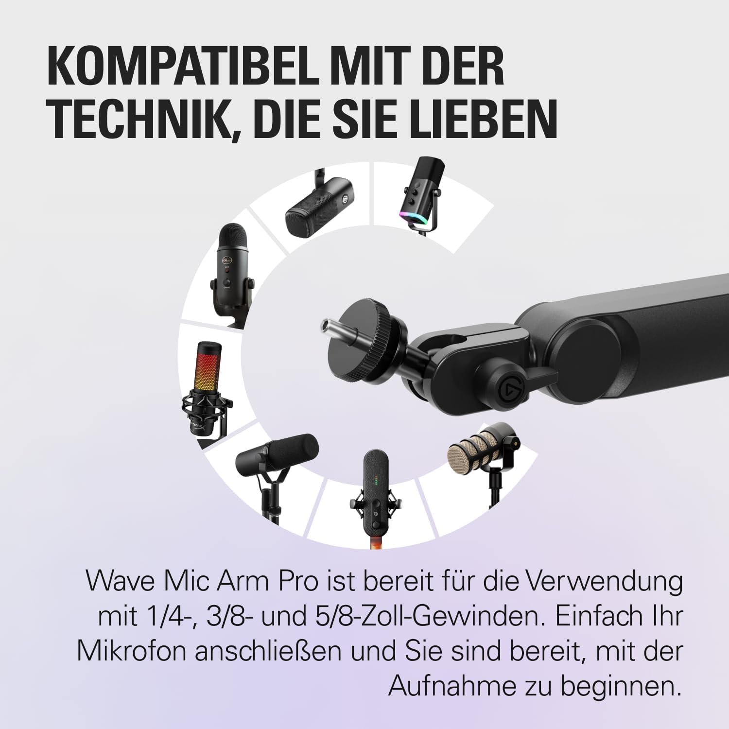 Elgato Wave Mic Arm Pro, Gasfeder-Mikrofonarm | Trägt bis 3 kg, geräuschlose Gasfeder-Verstellung, versteckte Kabelkanäle, gepolsterte Klemme