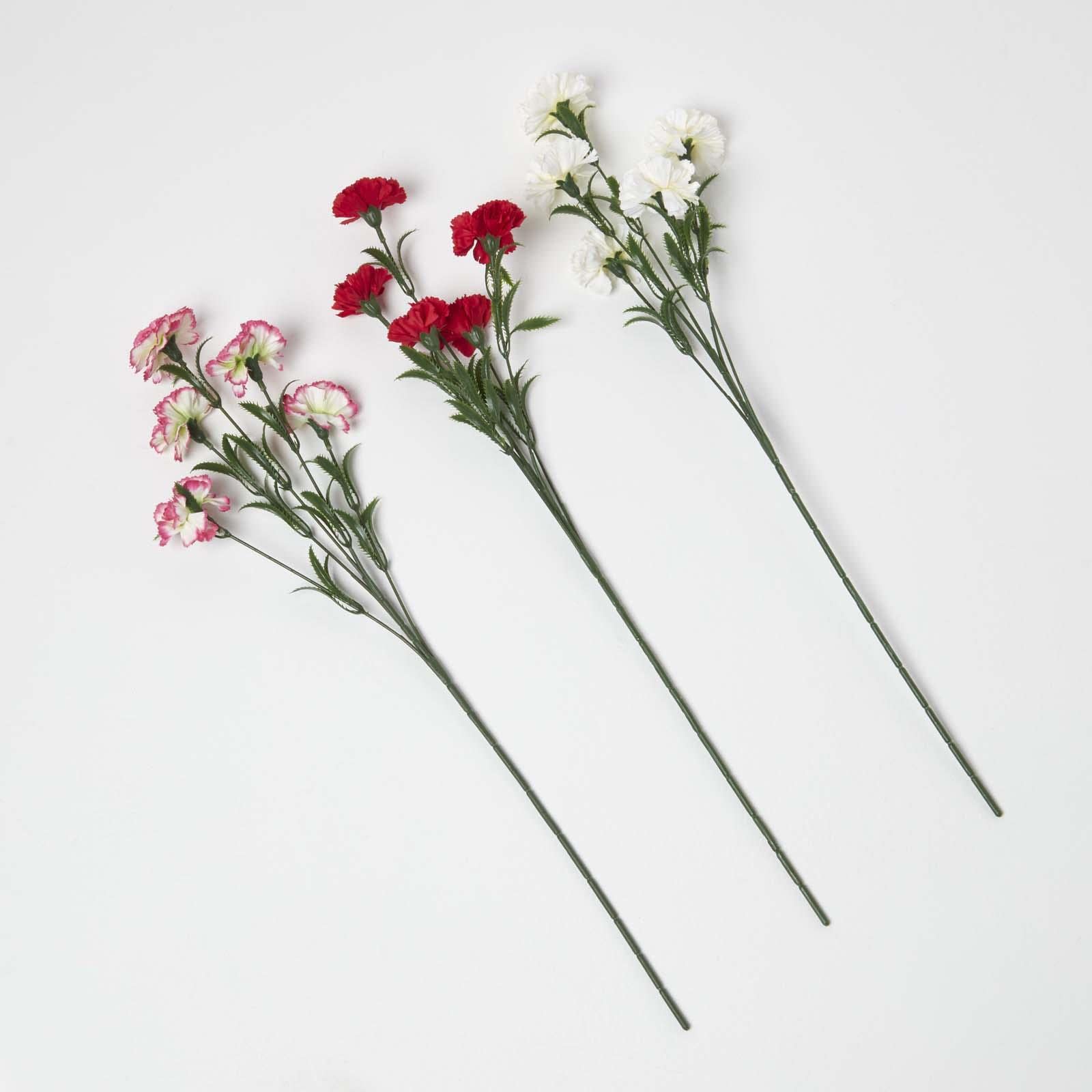 Homescapes Multi Colour Artificial Carnation Single Stem Set Of 3