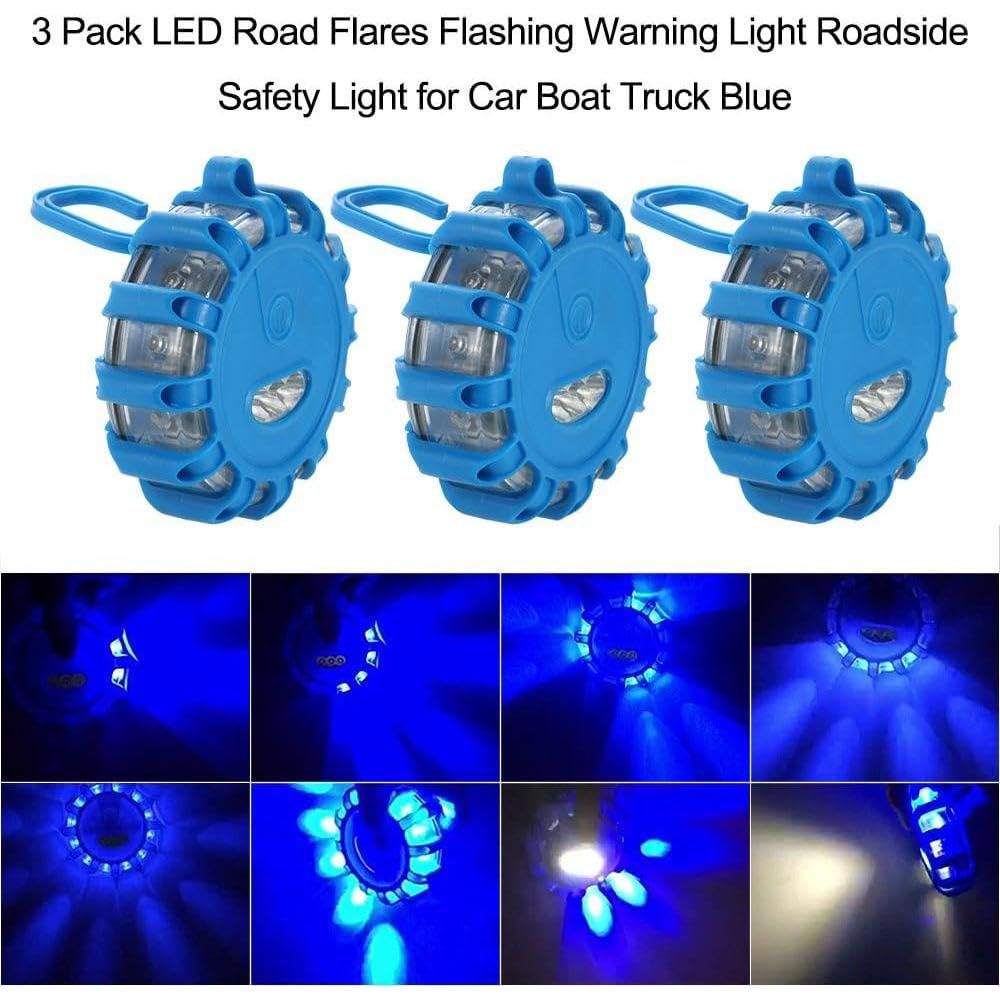Riloer Balise clignotante LED (lot de 3) - Feu stroboscopique d'avertissement d'urgence étanche - Compatible avec de nombreux véhicules (voitures et bateaux) - Bleu