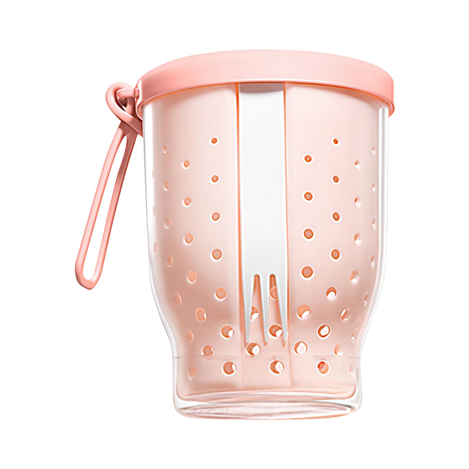 CAZSTYK Food Snacks Carriers with Builts in Fork and Strainer Colander Portable Multipurpose Fruit Salad Cup for Camping Hiking Salad Cup