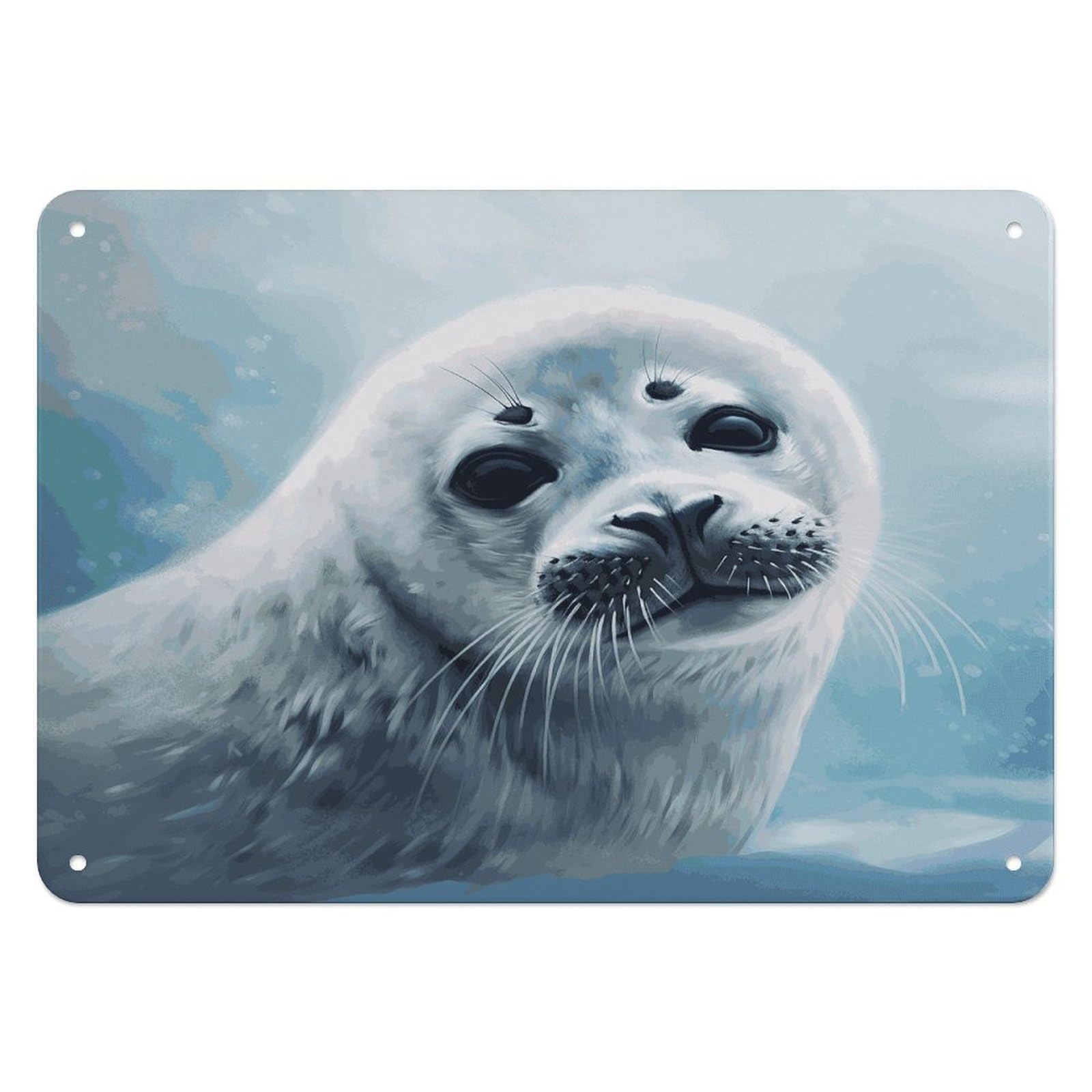 Btcowzrv Style Harp Seal Painting Wallpaper Metal Sign, 5.5" X 7.9" Tin Wall Decor, Wall Art Plaques For Home Wedding Decor Room Living Room Decoration