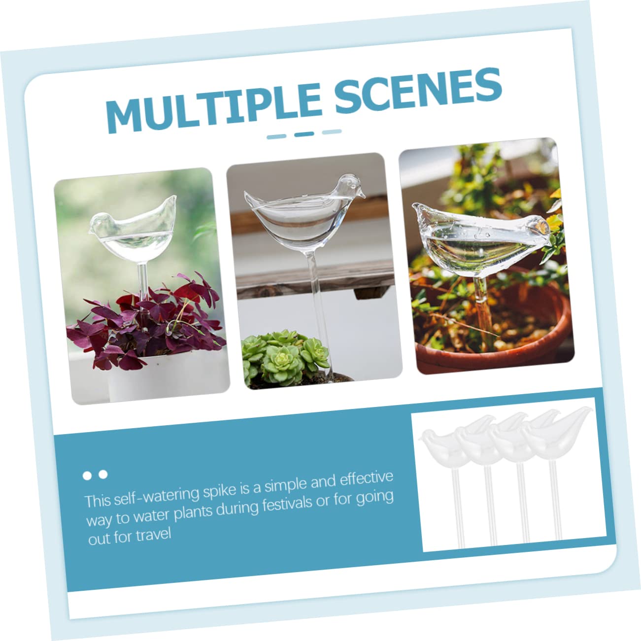 Hemobllo Irrigatore per Piante 4 Pezzi in Vetro Borosilicato Autoirrigante | Trasparente, Uso Semplice per Viaggi e Festival, Confezione Schiuma e Scatola di Carta