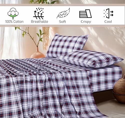 RUVANTI 100% Cotton Twin Sheets Set, 3 Pieces, Soft & Breathable Percale Weave Bedding, Deep Pocket 16", Hotel Standard, Crisp Cool Feel, Durable, Perfect Floral Bed Sheet, Prussian