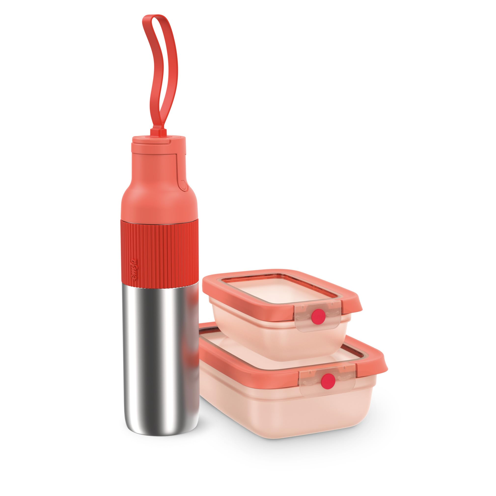 EMSA oneClick beYou, Travel Set, 100% Auslaufsicher, beYou Flip Bottle 0,7 L, Food Storage Container 0,5 L, 1,20 L, Orange, N3121550