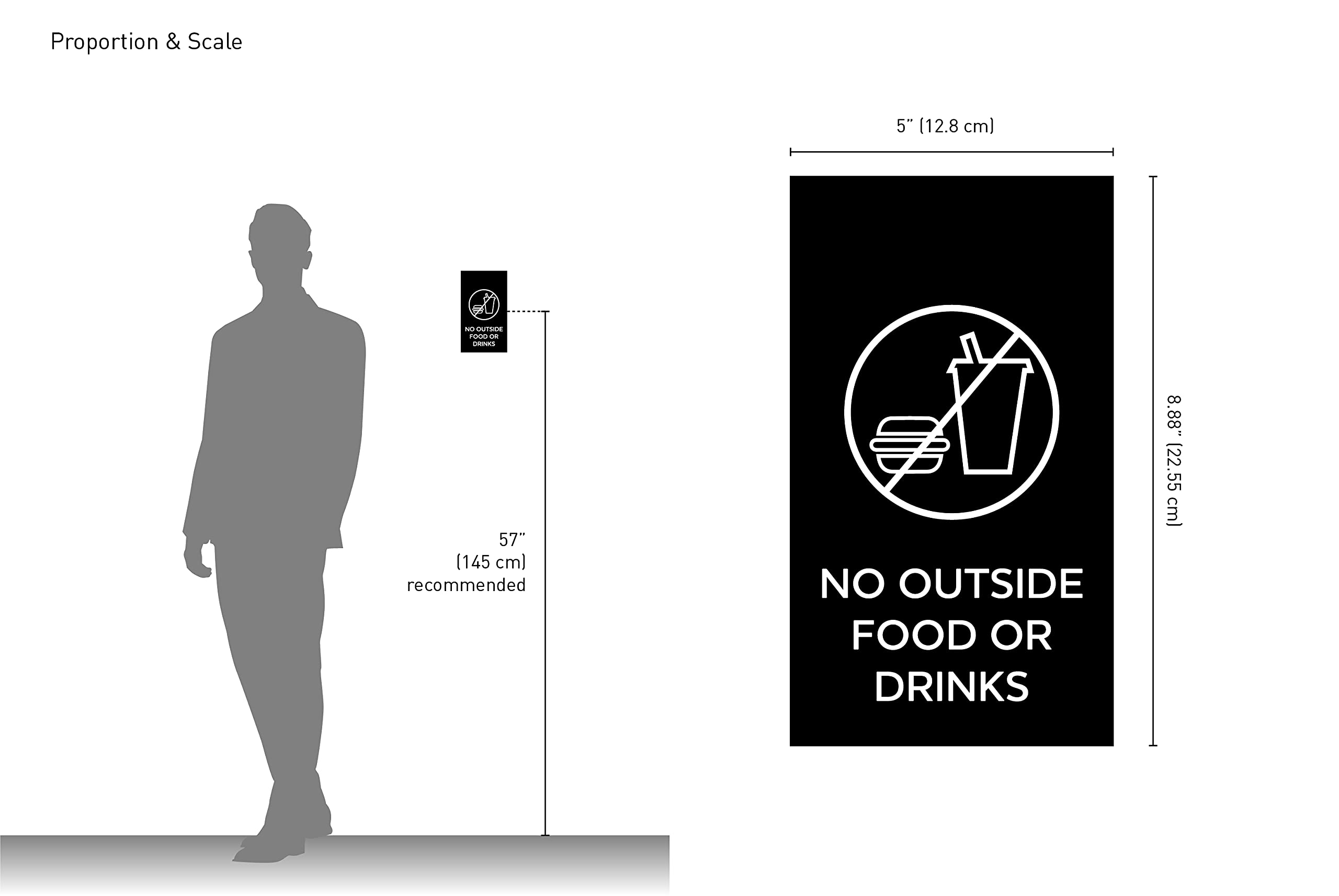Wandschild „Kein Essen & Trinken Von Außen“ – Gebürstet Silber, Quadratisch, Aus Robustem Kunststoff