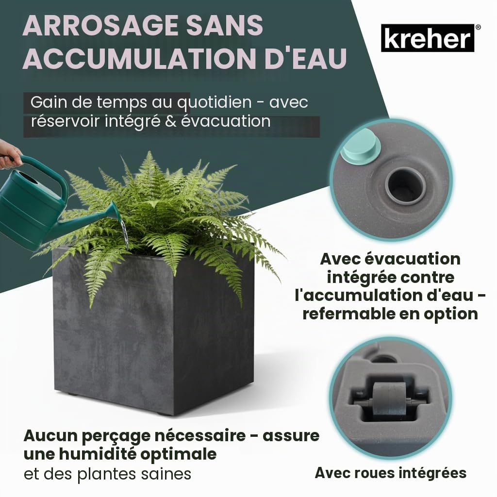 Kreher XL Jardinière Millennium en différents formats et couleurs. Magnifique aspect pierre naturelle en brun, beige, anthracite ou gris! En plastique robuste! (80 litres Anthracite)