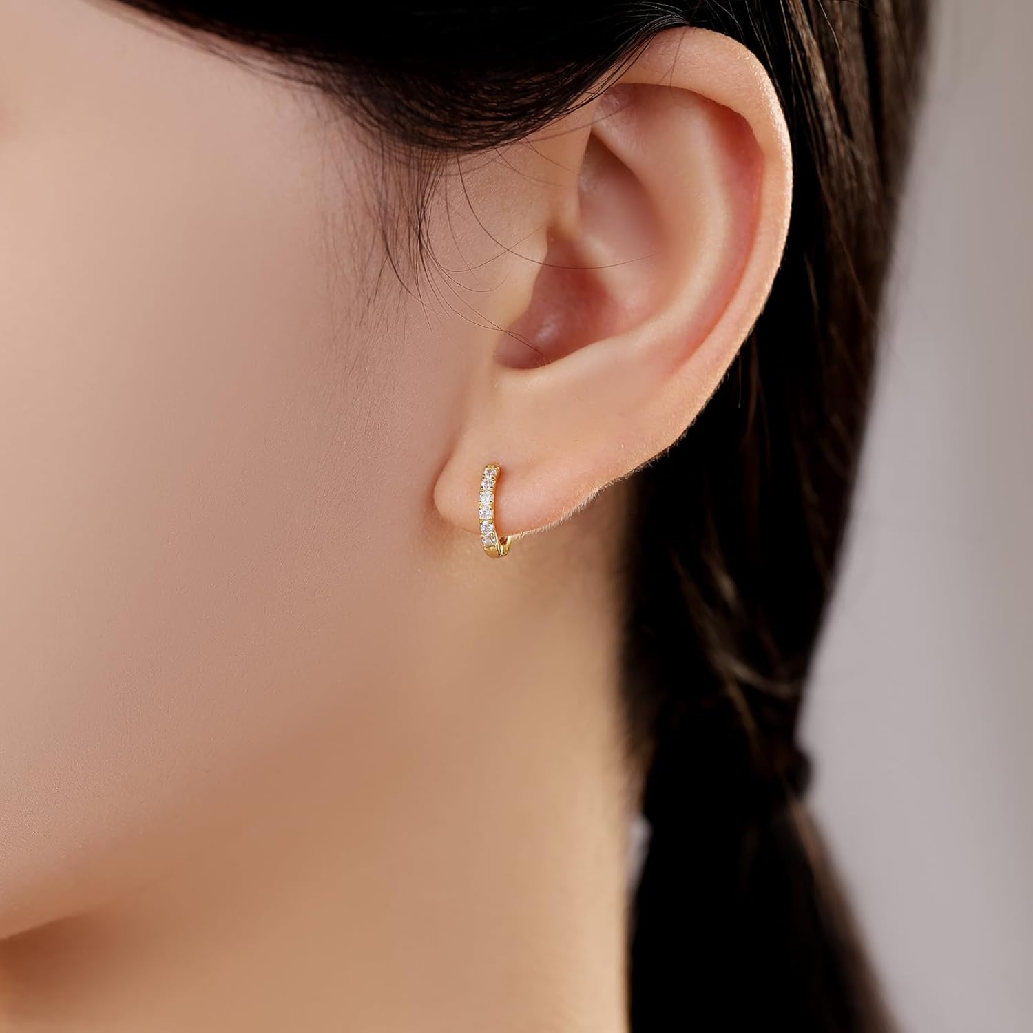 14K Gold Hoop Earrings for Women Lightweight Small Huggie Hoops with Round Cubic Zirconia Hypoallergenic Gold Earrings for Women 12/14/16/20/25/30MM - Image 5