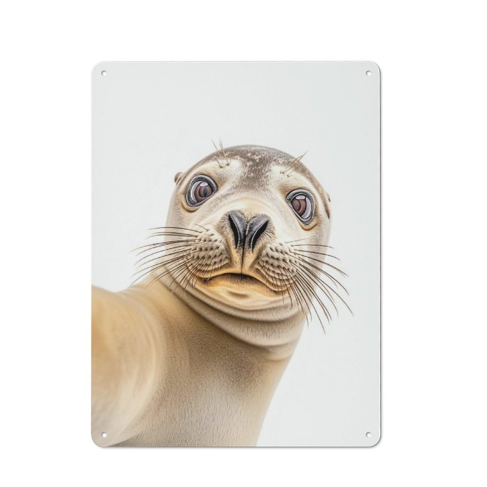 Junmoney A Seal Taking A Selfie Rustic Tin Wall Plaque 40X30cm For Garage Or Workshop, For Garage Decor Fans, For Retro Home Interiors