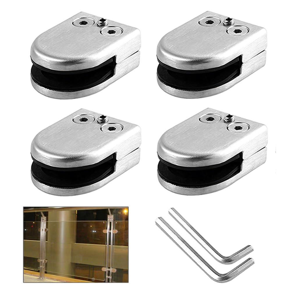 QitinDasen 4 Pieces 8~10 mm (M Size) Glass Clamps, 304 Stainless Steel Glass Clip Clamp