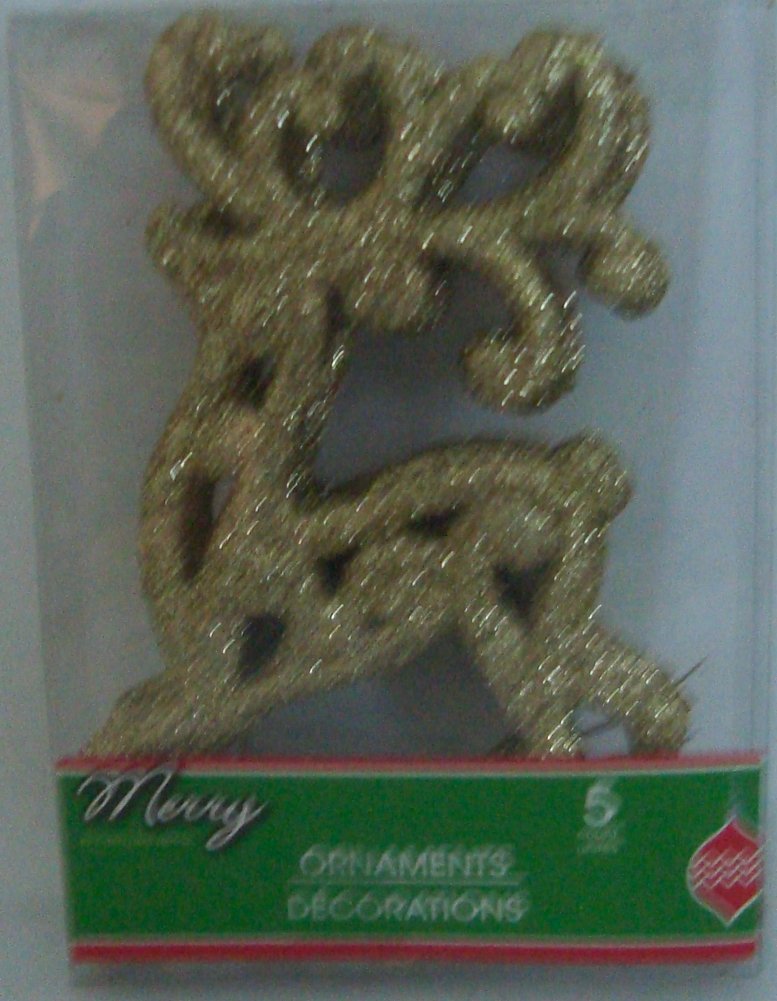 Gold Glitter Reindeer No, 2 Ornaments - Set of 5