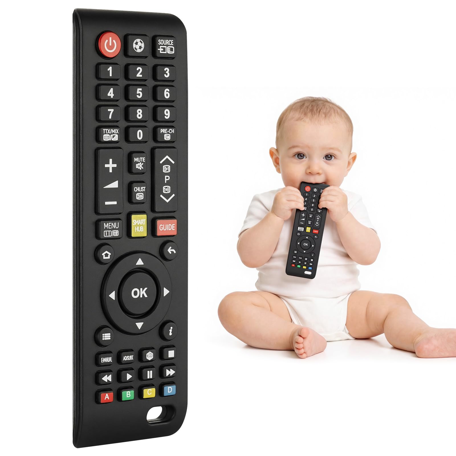 DiULi Baby Teething Toys 1 Pack, Remote Control Shape Silicone Teether for Babies 3-18 Months, Easy to Grasp Infant Chew Toy for Gum Relief, Black Long