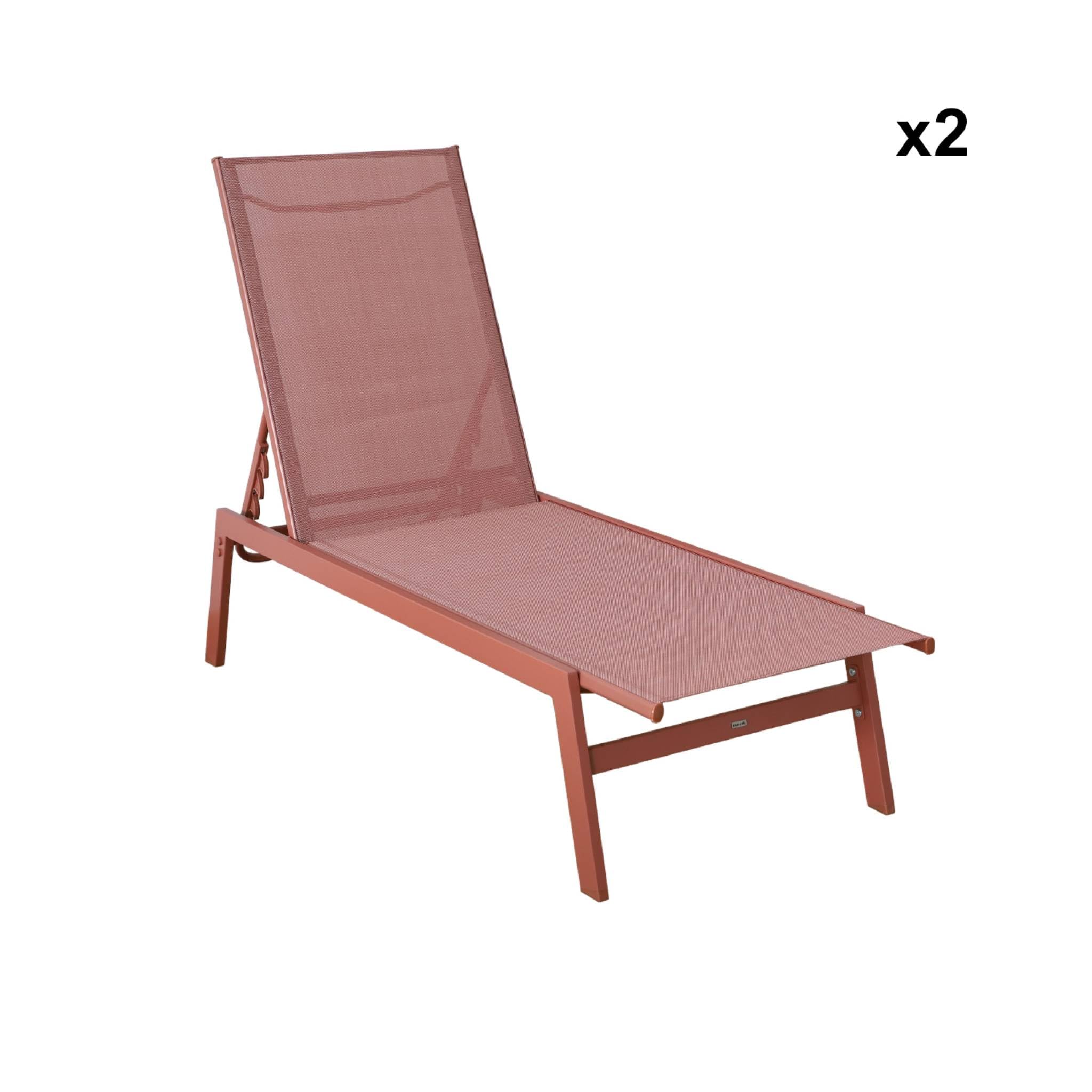 Set 2 lettini prendisole in acciaio multiposizione Terracotta - 155x59x106 cm