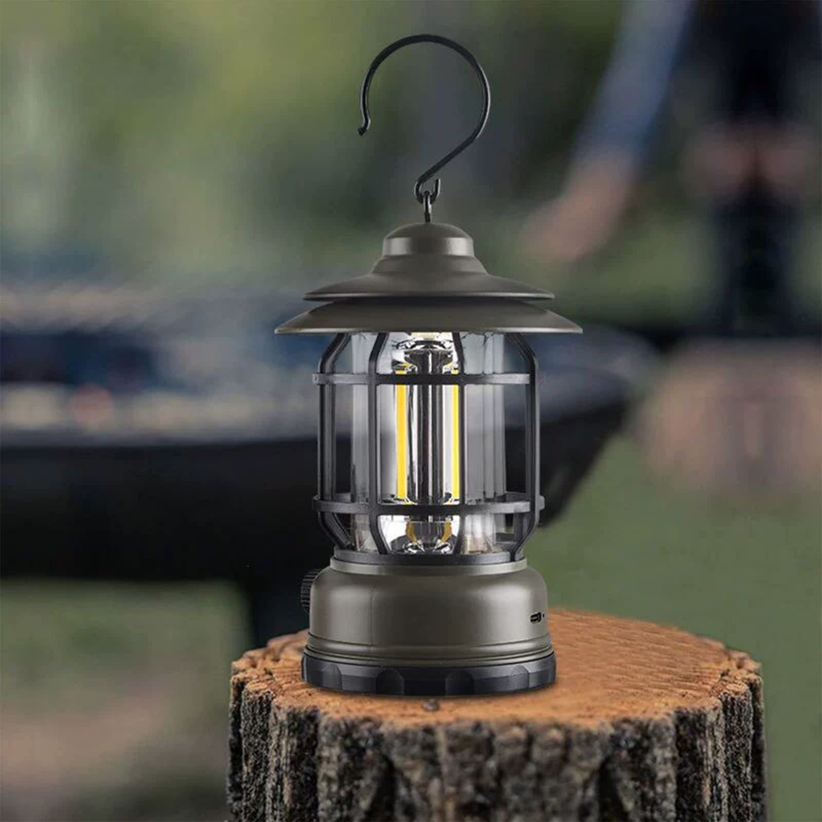 Zewnętrzne wielofunkcyjne oświetlenie kempingowe LED bezstopniowe ściemnianie retro atmosfera światła ładowanie USB oświetlenie awaryjne namiot oświetlenie wodoodporne oświetlenie, czarne