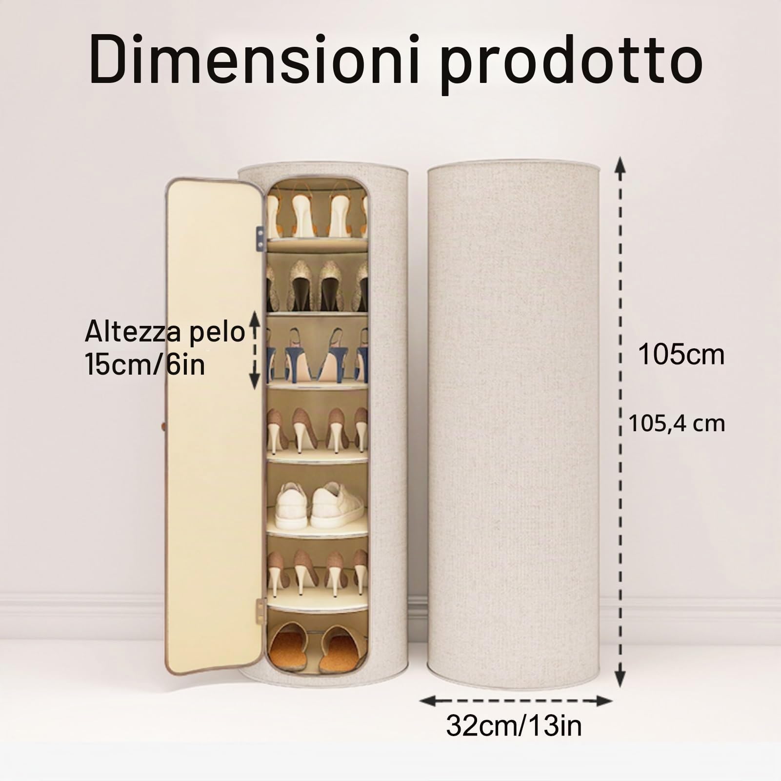 Scarpiera Organizzatore di Stoccaggio, Scarpiera Rotonda Autoportante Chiusa Verticale Alta per Ingresso, Armadio, Garage - Grande Stoccaggio Scarpe
