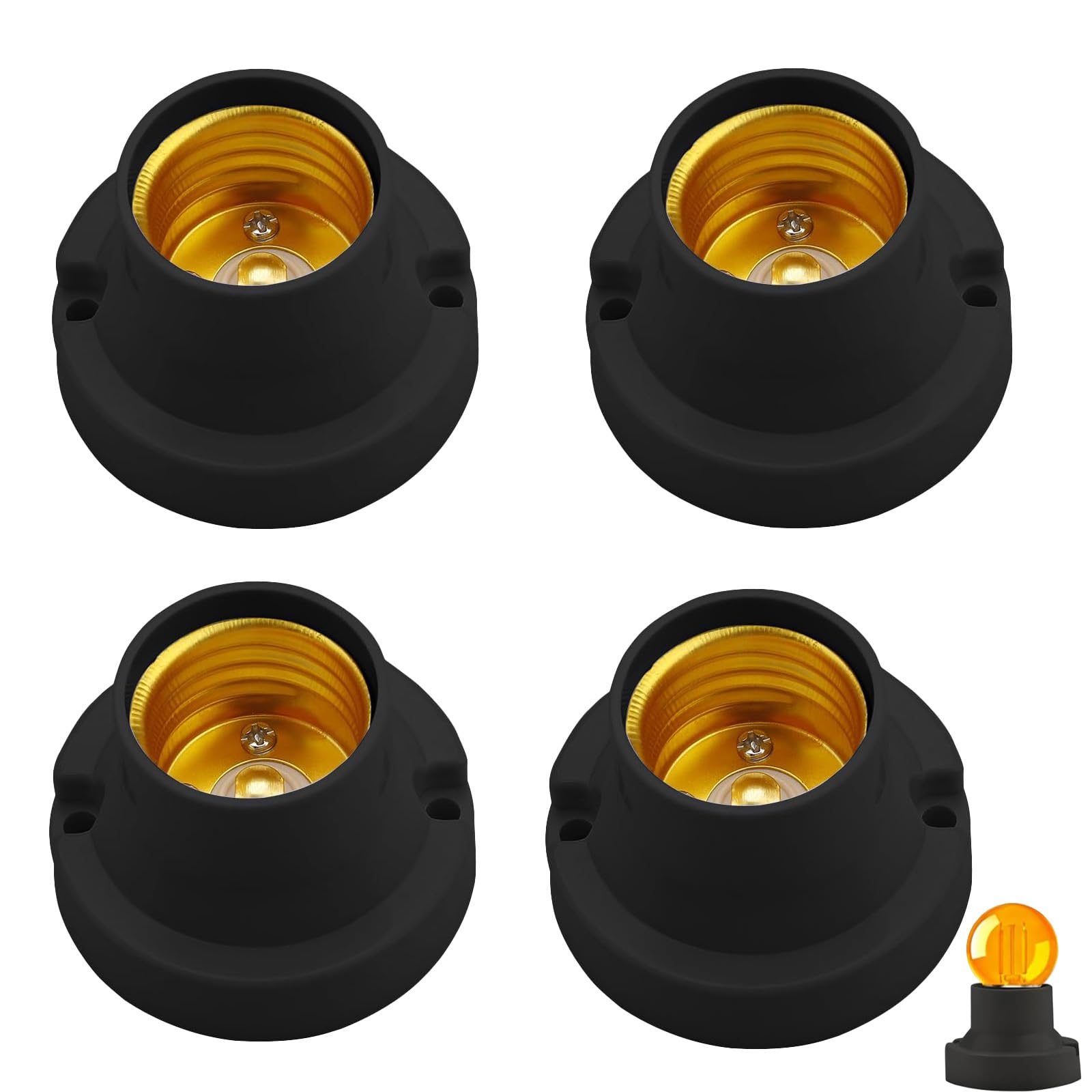 4 Stück Lampenfassung E27, E27 Fassung zum Anschrauben, Universelle Lampenfassungen für LED-Lampen, Lampensockel Adapter Schwarz für Deckenleuchten, Glühlampen & Lampen mit E27 Schraubanschluss