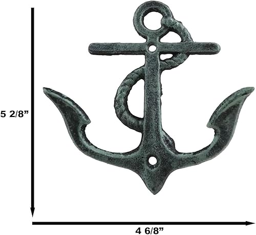 Miniatura 2 de Ebros Gift Paquete de 2 anclajes de hierro fundido clásico rústico Verdigris Vintage Maritime Sailor Nautical Ocean Sea Ship Anchor 2 clavijas de