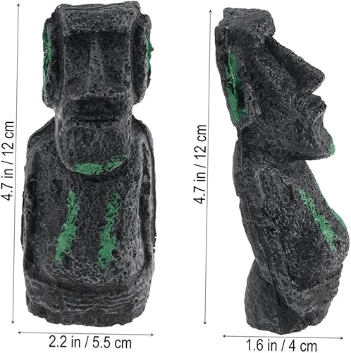 Miniatura 8 de Amosfun 6 piezas de estatua de piedra romana Moai, decoración de pecera, cueva oculta para pecera, refugio de reptiles, estatua de cabeza de isla de