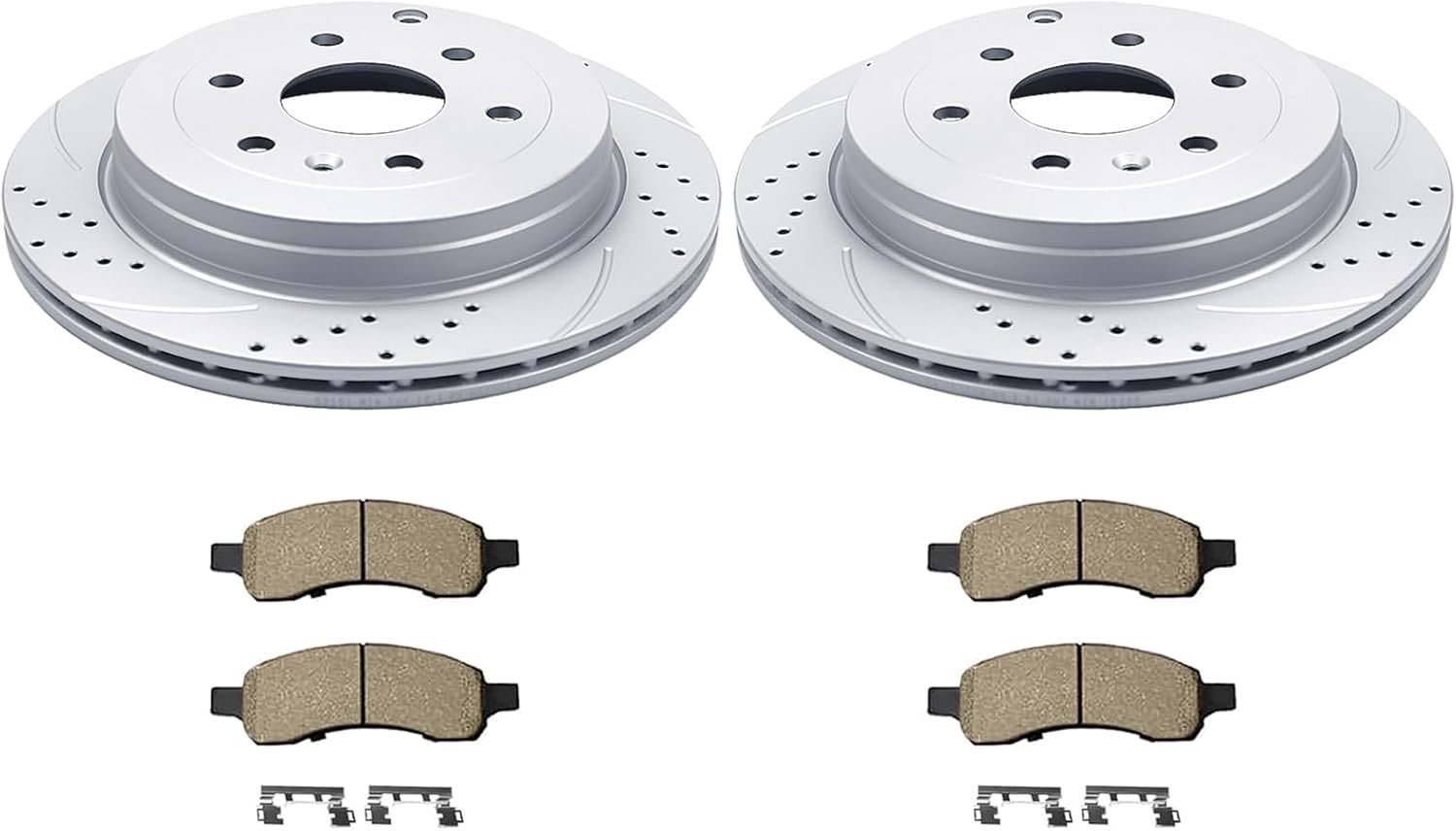 Rear Brake Kit for 2008-2017 Buick Enclave 2009-2017 Chevy Traverse 2007-2016 GMC Acadia 2017 Acadia Limited 2007-2010 Saturn Outlook Drilled & Slotted Disc Brake Rotors Ceramic Brakes Pads