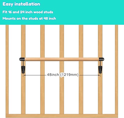 Miniatura 4 de SELEWARE Barre de ballet de madera de 4 a 12 pies de largo, sistema de barra de montaje en pared para el hogar o estudio, movimientos de barre de