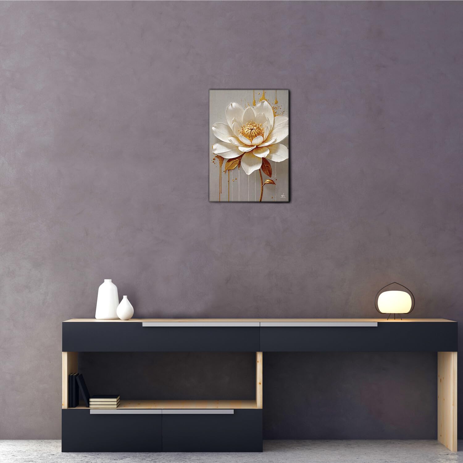 Giallobus - Gemälde - 08- Flower Relief - Premium Loom Canvas mit hoher Dicke - 35x50 - Bereit zum Aufhängen - Moderne Gemälde für zu Hause