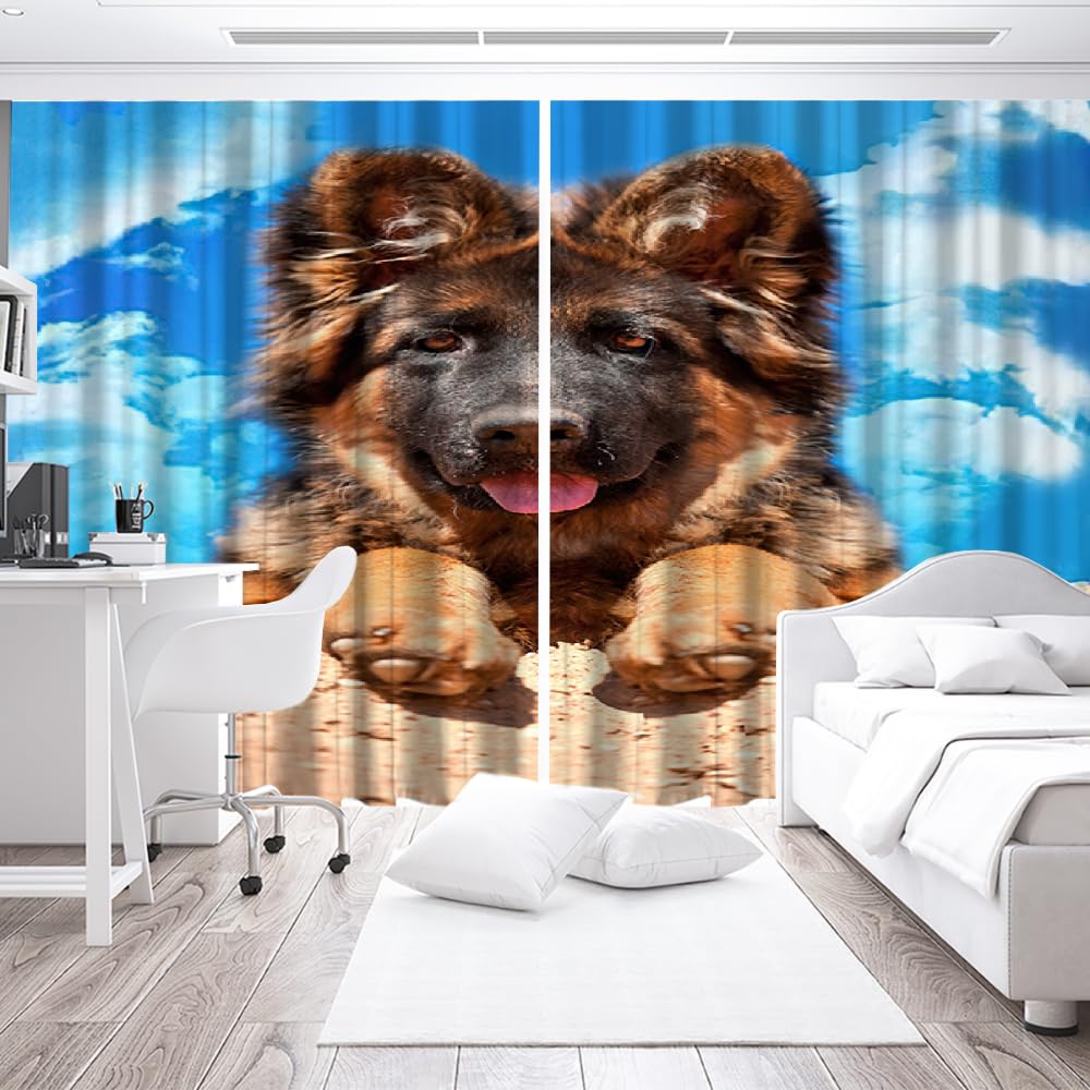 HABEAT 3D Deutscher Schäferhund Vorhänge Tiere Hunde Kindervorhänge Vorhang mit ösen 2er Set Gardinen Blickdicht Verdunkelungs für Kinderzimmer Schlafzimmer Wohnzimmer B 150 X H 166 cm（Motiv 2-7）
