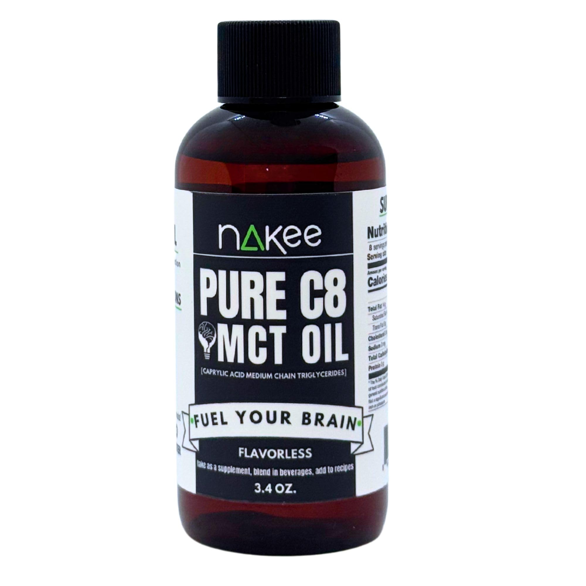 Nakee Butter C8 MCT Oil, Liquid Keto Brain Fuel, 100% Coconut, 3.4 oz 3.4 Ounce