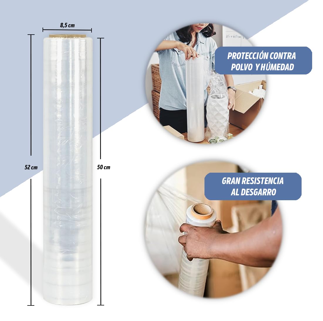 CHELY INTERMARKET Film Embalaje Transparente Pack 1 Rollo Uso Industrial Paletizar Envolver Mudanzas Almacén Carga Protección Plástico Estirable Envíos Seguro Manual Resistente