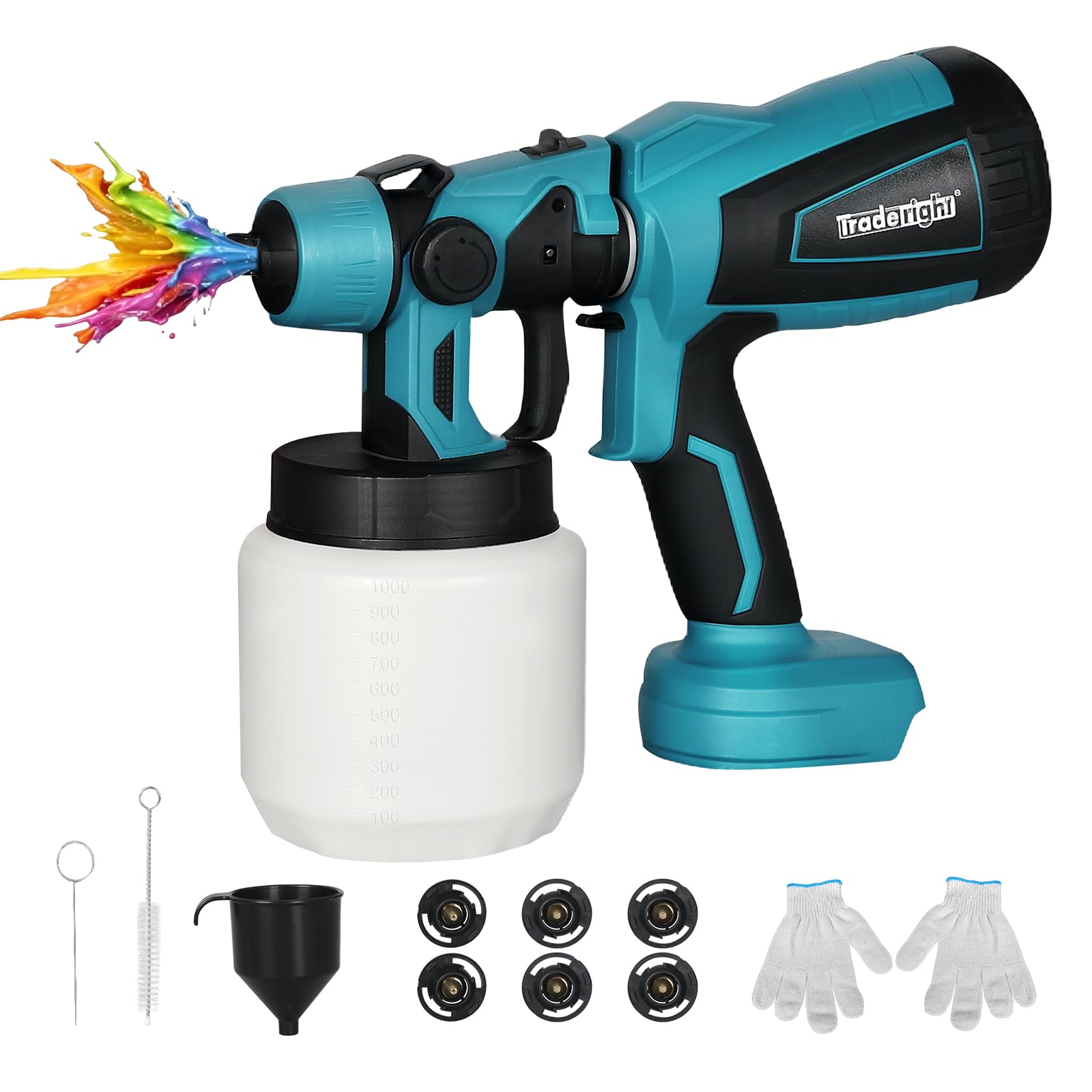 600W Electric Paint Sprayer, Spray Gun with 6 Brass Nozzles (1.0-2.5mm) & 3 Patterns, for Latex Paint, Wood Stain, Varnish, for Walls, Fence, Furniture, Ceilings, Interior & Exterior