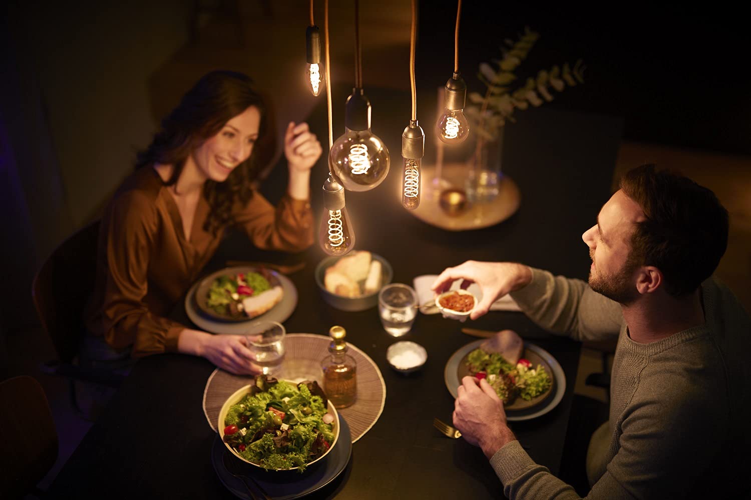 PHILIPS - Bombilla LED cristal 40W, E27, tubular gigante, efecto llama, luz blanca cálida, regulable