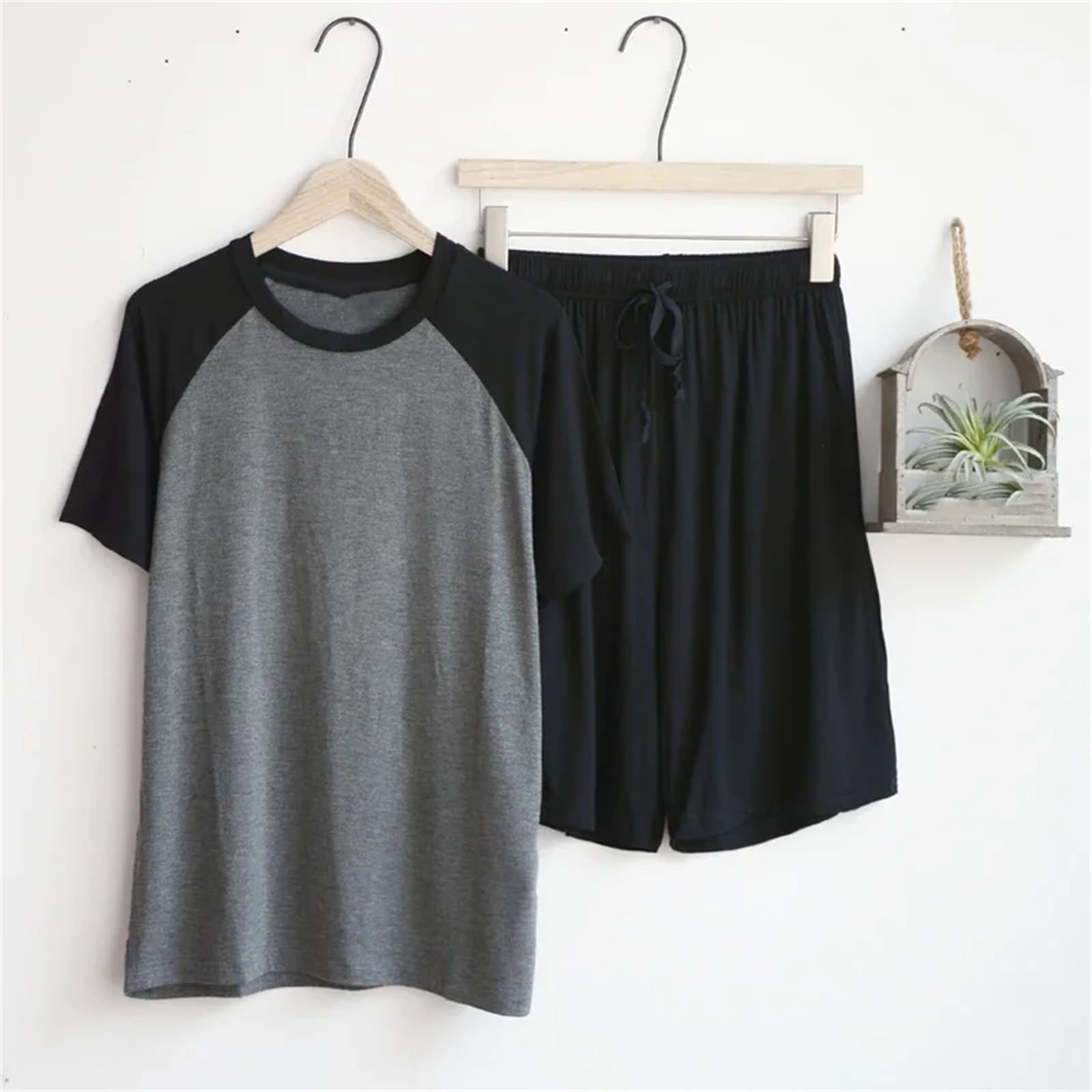 Lmtossey Pijama de verano modal para sección delgada, pantalones cortos sueltos de manga corta, se pueden llevar fuera del hogar