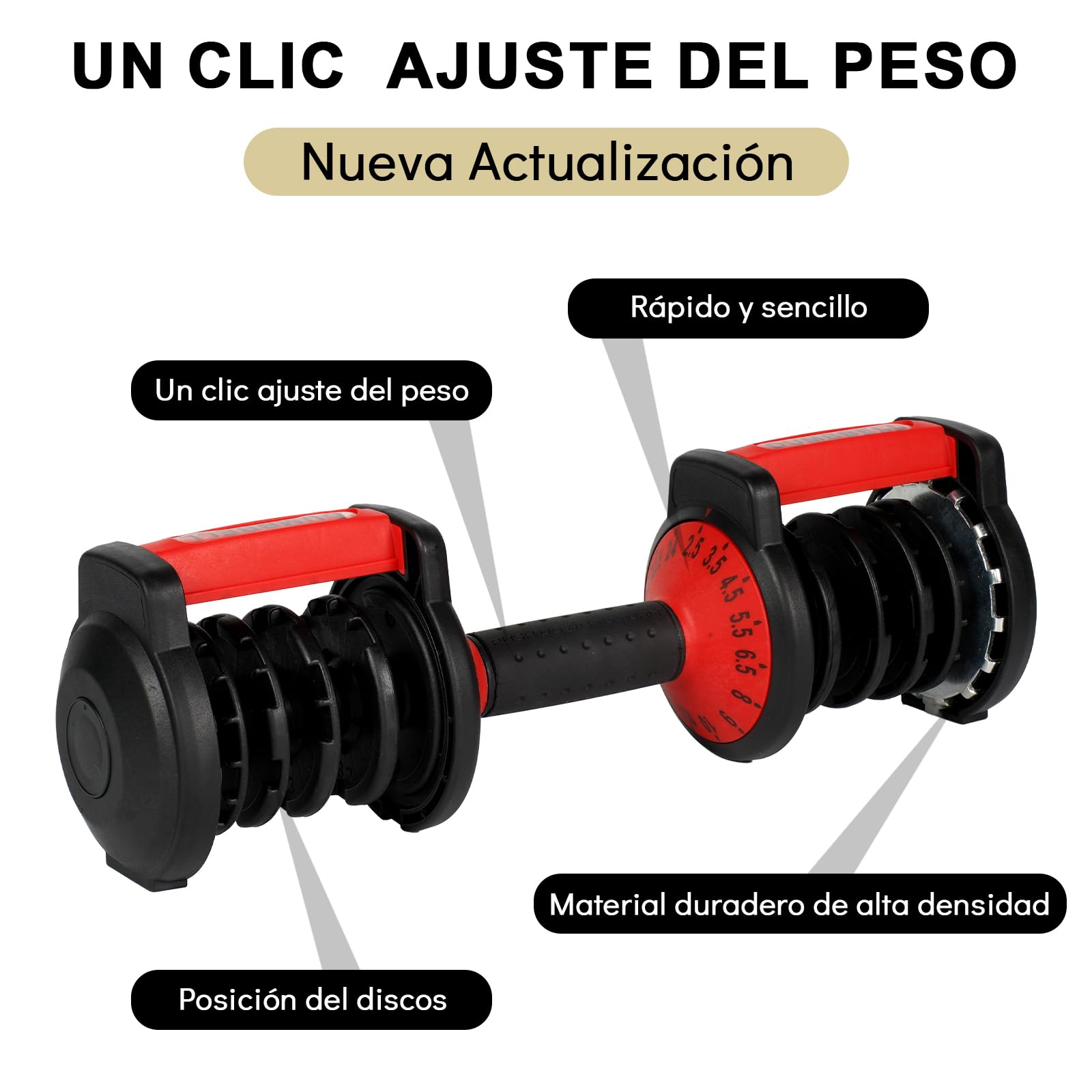 48kg Mancuerna Ajustable,Pesas y Mancuernas,Mancuerna Cortas Ajustables,15 Niveles de Peso,Ajuste Rápido Ajuste Con Una Sola Pulsación,Juego de Mancuernas con Discos de Pesas (Dos 48kg)