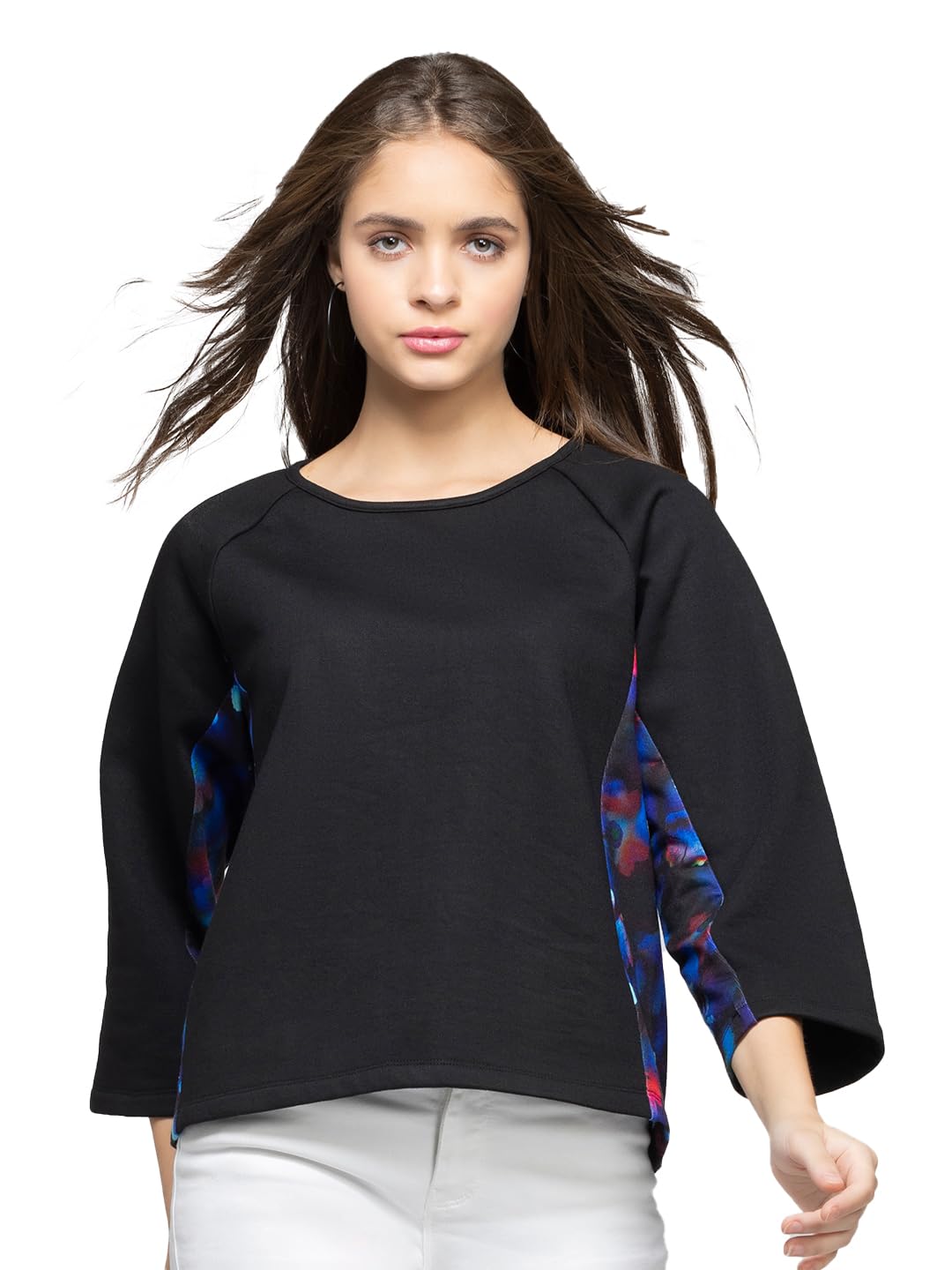 shaye Black Round Neck Printed Three-Quarter Sleeves Sweatshirts for Women-picture-53