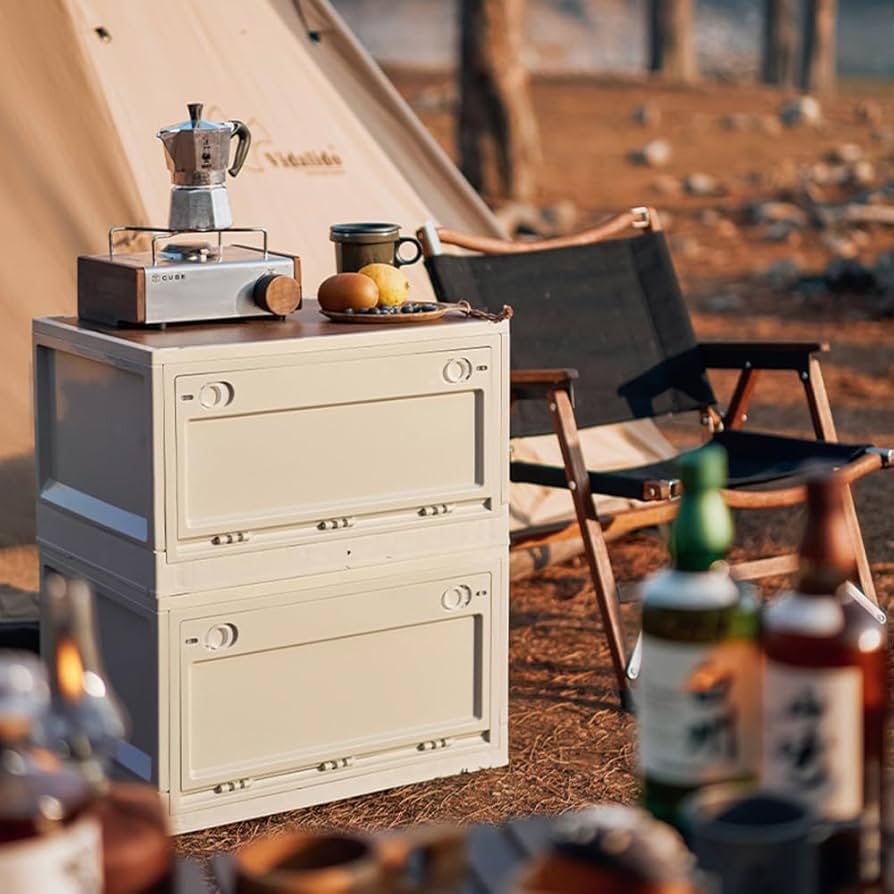 木製収納キャビネット 折りたたみテーブル付き ケース 5個セット 折りたたみ コンテナボックス キャスター付き