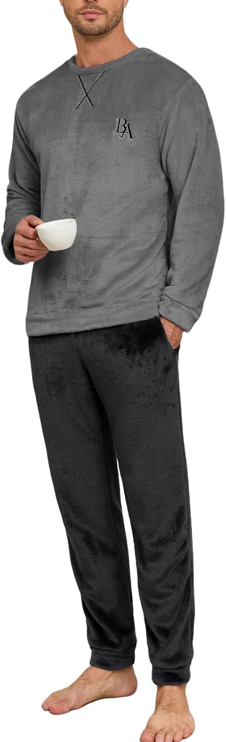 Mens Pajama Sets Fleece Pjs Winter Warm Lounge Sleepwear Soft Comfy Pajamas for Men