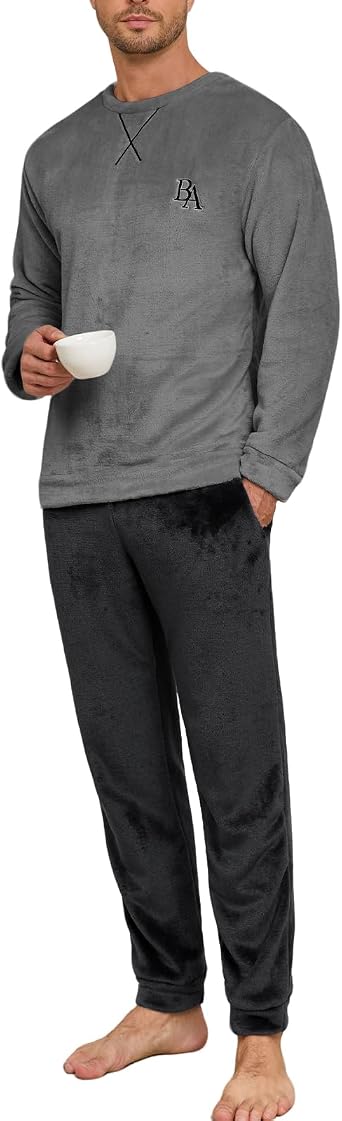 Mens Pajama Sets Fleece Pjs Winter Warm Lounge Sleepwear Soft Comfy Pajamas for Men