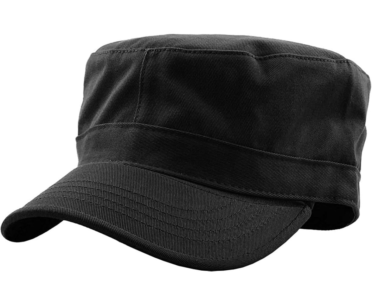 Perwteriy Cadet Army Cap Flat Top Cap Basic Everyday Combat Hat Black