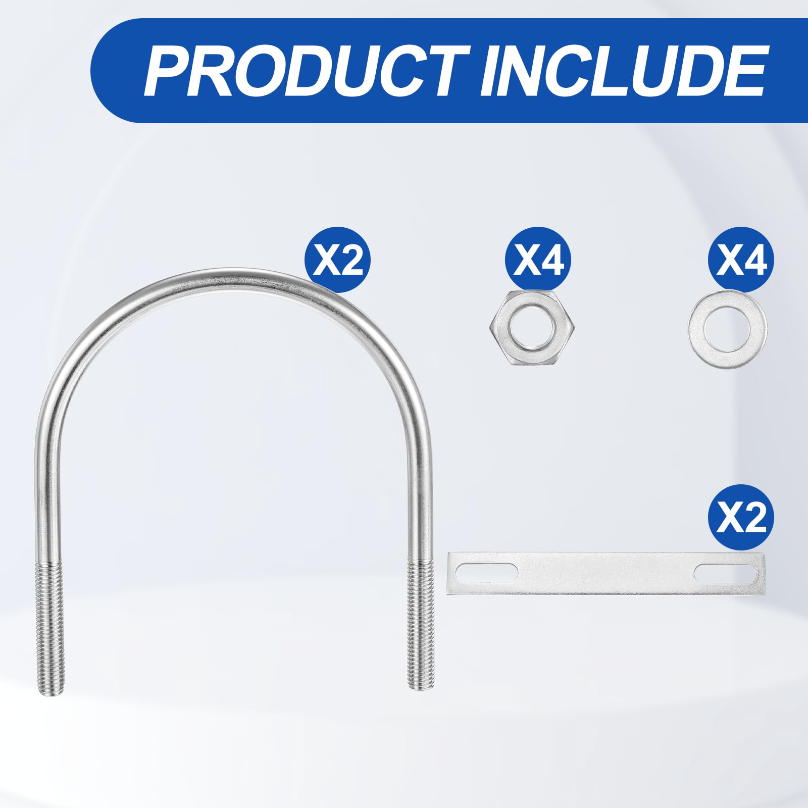 METALLIXITY U Bolts 2 Sets (3/8"(M10) x4.48"x5.82"), Round U Bolt Kits 304 Stainless Steel with Accessories - Image 3