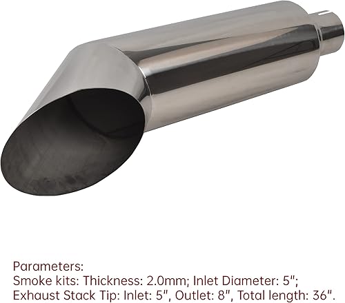 Miniatura 4 de Sistema de tubo de escape diésel Turbo Dual Smoker de 5 pulgadas con 2 piezas de entrada de 5 pulgadas de salida de 8 pulgadas, acero inoxidable,