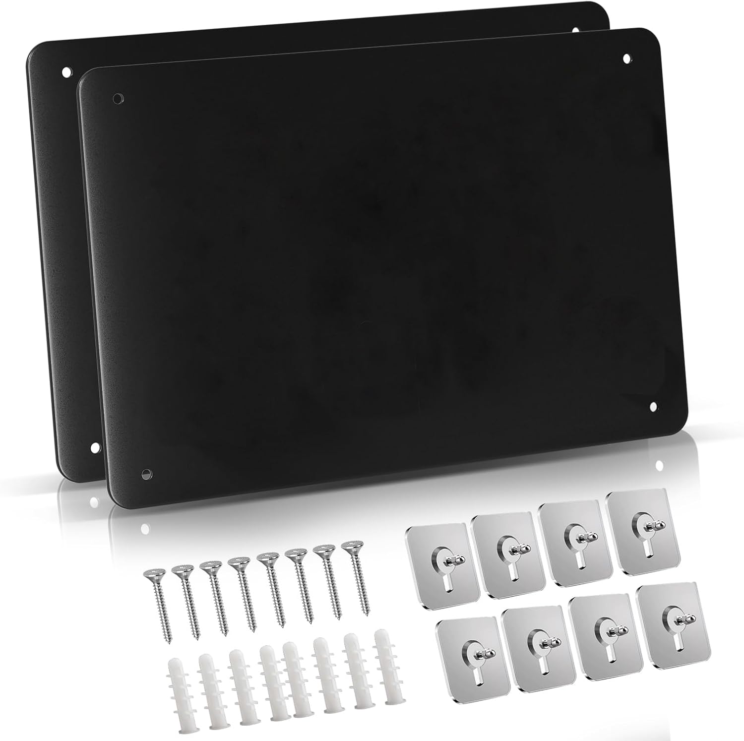 2Pack Magnetic Board for Wall with 4 Expansion Screws & 4 Paste Hooks - Durable Metal Bulletin Board for Home/Office Organization, Display Souvenir Magnets, Photos & Notes
