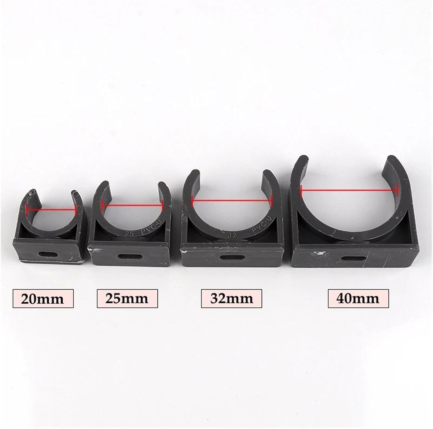 PVC Water Pipe Clamps Clips Support Tubing, 20~100pcs ID 20~40mm PVC Grey Pipe Clamp Irrigation System Connector Fittings Clip U Shape Clamp Plastic Tube Base(100PCS,Inner Dia 20mm)